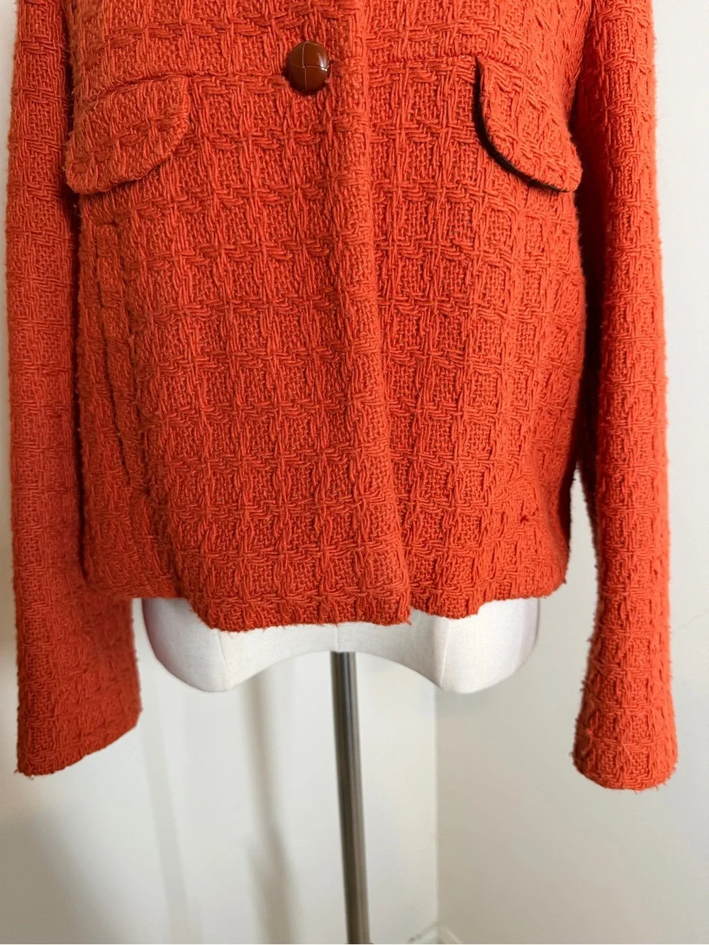 Zara Basic Women’s Burnt Orange -SZ S- Cropped Tweed-Wool Blend Textured Jacket